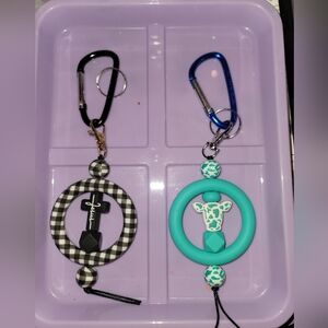 Teal and Black Checkered Keychains Priced individually